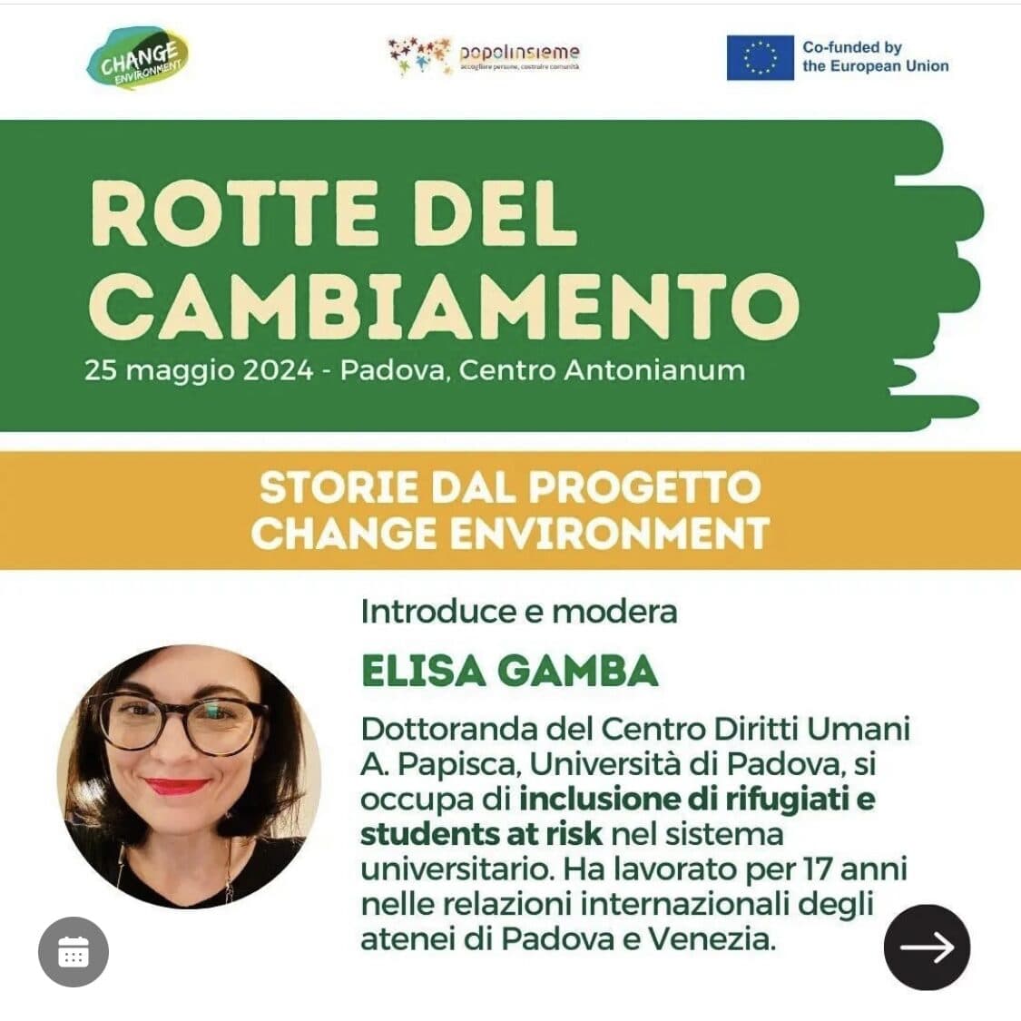 Announcement of the event Rotte del cambiamento at Centro Antonianum, Padua