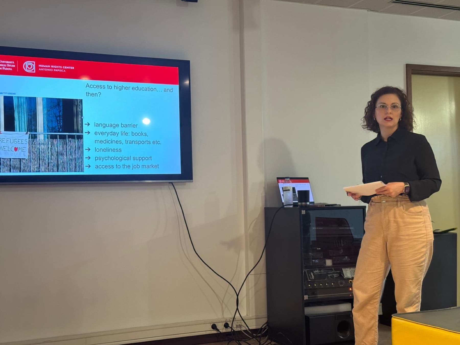 Elisa Gamba lecturing at the A. Papisca Human Rights Centre, University of Padua